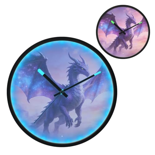 Loancwa Horloges murales de 30,5 cm à piles Motif ptérosaure Silencieuses sans tic-tac LED pour chambre à coucher salon – vue 2