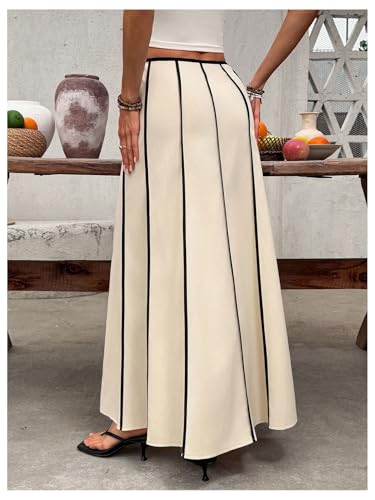 GORGLITTER Women's Color Block Long Maxi Skirts Boho Cute Low Waisted Pleated Fishtail Fall Festival Vacation Skirt2