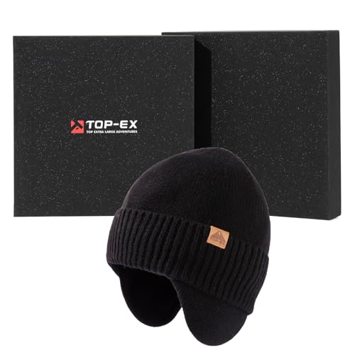 Image of TOP-EX DryKnit Unisex 80% Merino Wool Waterproof Beanie with Ear Flap Warm Winter Fleece Lined Beanie Hat M /L /XL