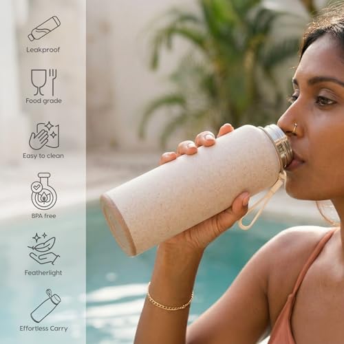 Image of Eha Earth Friendly Hydralife Water Bottle for Office & Schools | 600 ml Stainless Steel Water Bottle for Kids & Adults Made with Rice Husk | Bottle for Men, Women | Leak Proof | 1 Unit