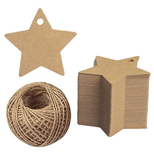 Gift Wrap Tags,100Pcs Paper Christmas Star Shape Gift Tags, Kraft Blank Hang Tags With String(Brown) #TOP6