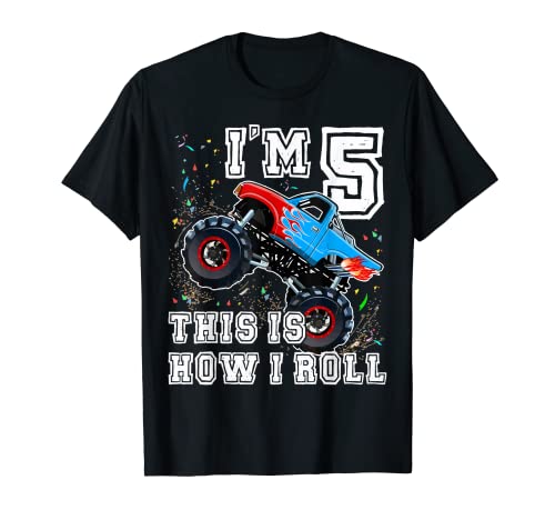 Monster Trucks 5th Birthday Party 5 Years Old Birthday Boys T-Shirt