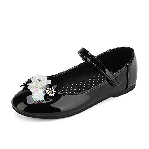DREAM PAIRS Girl's Mary Jane Strap Ballerina Flat Dress Shoes Black Size 10 Little Kid Angie-1