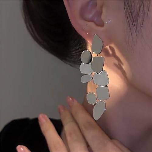 Layered Dangling Geometric Disc Earrings Handmade Polished Irregular Round Rectangle Statement Drop Chandelier Earring for Women Girls Hypoallergenic Piercing Post Stud Lightweight Sparkle Jewelry Gifts3