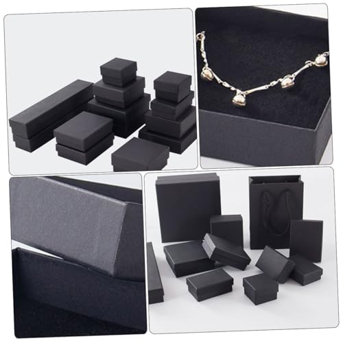 Boîte de rangement bijoux papier kraft noir compacte avec mousse de bague - 8