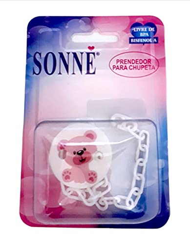 Prendedor Para Chupeta Boton Urso Correntinha Br, Sonne, Branco