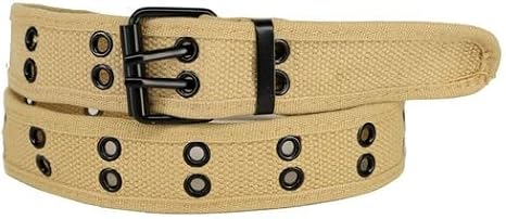 Unisex 100% Cotton Canvas Belt Double Hole For Men Women Buckle Jean