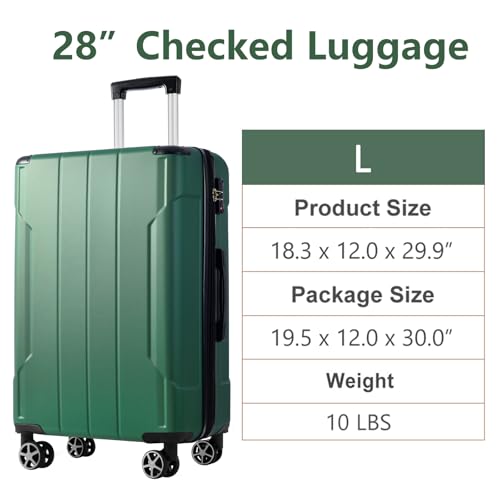 28 Inch Hard Large Suitcases, Lightweight Expandable ABS Rolling Luggage with Spinner Wheels, TSA Lock and Telescopic Handle for both men and Women Travel Suitcase (Green)2