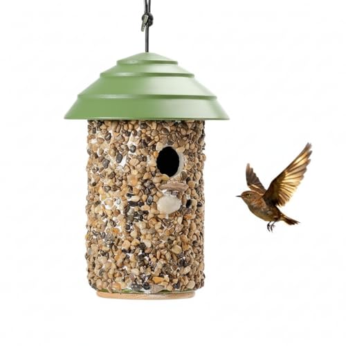 Outdoor Wren Bird House with River Pebble Composite Roof –
