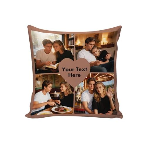 Custom4U Custom Pillow with Picture & Text Two-Sides Heart Customized Photo Pillowcase Love Gifts for Valentines Day Decorations (Optional Pillow Insert) Style B - 4 Photos
