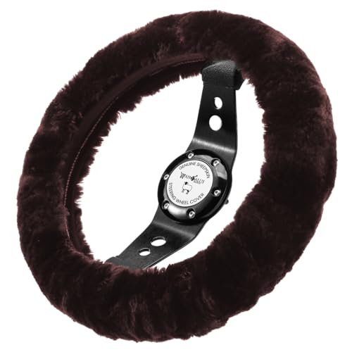 Andalus Brands Luxury Fluffy Car Steering Wheel Covers â€“ Genuine Merino Sheepskin, Soft Fuzzy Car Steering Wheel Cover for Women, Universal 14.5-15" Size, Plush Fur Cute Auto Accessories, Mocha