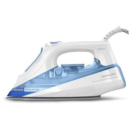 Taurus Agatha 2800 2800-Plancha 2800W, Sistema antical y autolimpieza, antigoteo, Suela de cerámica, Golpe Vapor 170g/min, Plástico, Blanco/Azul