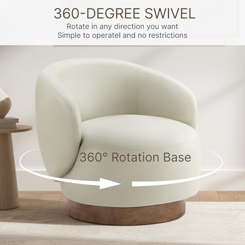 Image of KISLOT Swivel Accent Chair Modern Round Barrel Armchair with Upholstered Faux Leather for Living Room Bedroom Waitingroom,1 Box,Cream