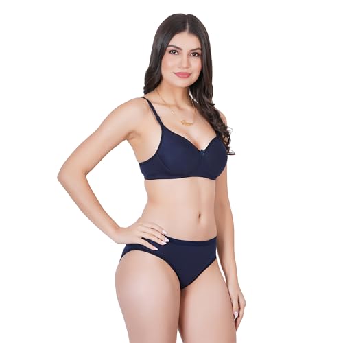 Image of Non Padded Bra Panty Set - Made of Pure Cotton Full Coverage Non Wired Seamless Pushup Soft Cup for T-Shirt Saree Dress Sports Garment for Daily Use Everyday