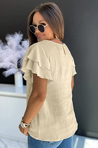 Melliflo Ruffle Short Sleeve Blouses Dressy Casual Summer Crewneck Textured Shirts Tops3