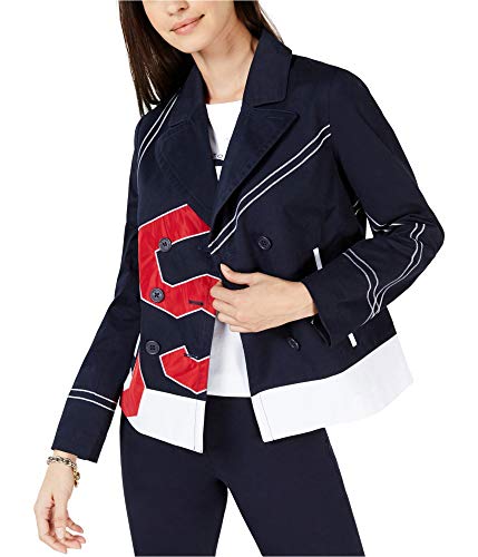 Tommy Hilfiger Womens Colorblocked Logo Jacket, Blue, Medium