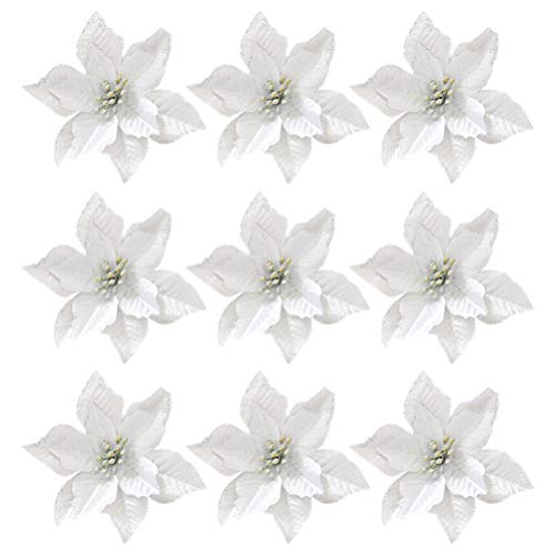 NUOBESTY 36pcs Christmas Poinsettia Flowers Artificial Glitter Flower Christmas Xmas Tree Ornaments for Home Bar Shop Decorations