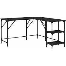 Black L-Shaped Desk 54.7"x54.7"x29.5" Engineered Wood with Shelves