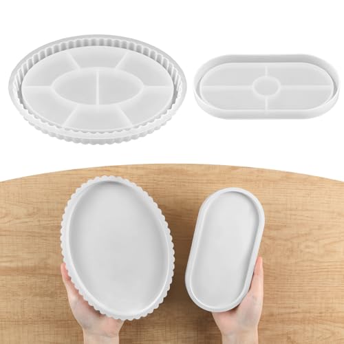 2 Stück Silikonform Tablett DIY Silikonformen Gießformen Tablett Gipsformen Oval Gipsformen zum Gießen zur Herstellung Teller Dekorative