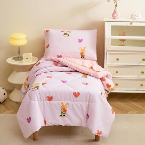Image of Caressma Pink Toddler Bedding Set Girls Seersucker Kids Comforter Set