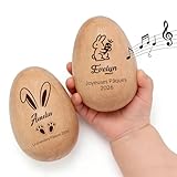 QSZ Œuf de Pâques Musical Personnalisé 2026 Personnalisable avec Nom œufs Pâques Bois Personnalisés Cadeau Pâques Garniture pour Panier Décoration (Œufs de Pâques personnalisés)