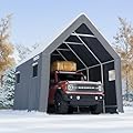 KING BIRD Heavy Duty 10X15FT RV Carport - 10.8FT Ultra High Peak Storage Shed Shelter for Trucks/SUVs with Roof Racks, Boats. Outdoor Anti-Snow Car Canopy with Ventilation Windows -Dark Gray