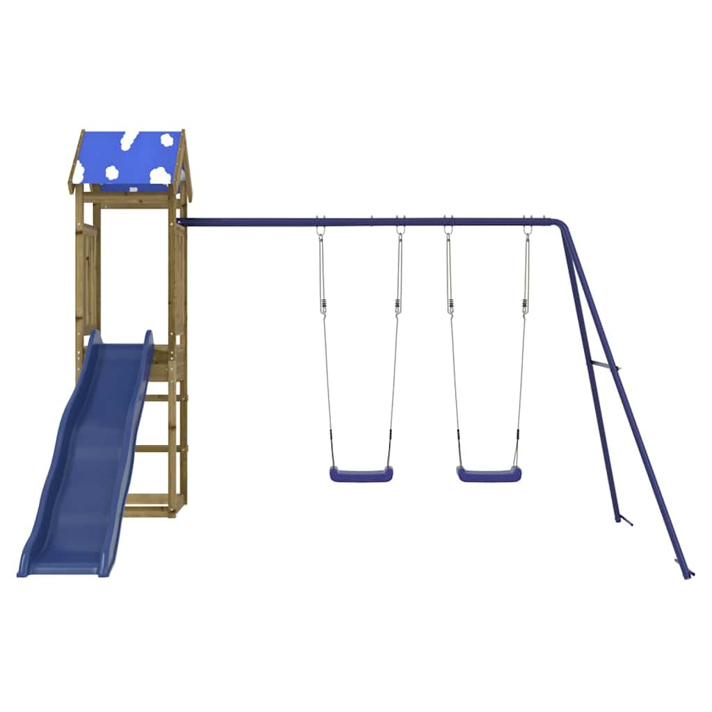 Torre da gioco in legno di pino impregnato con scivolo, altalena e sabbiera per bambini in giardino, robusto telaio da arrampicata, parco giochi resistente alle intemperie, cameretta dei