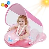 Oziral Baby Schwimmring mit abnehmbarem Sonnenschutz & Glöckchen, inklusive 1 x Handpumpe,2 x Reparaturaufklebern Kinderfreundliches Design, geeignet für Kleinkinder von 6–36 Monate Transparentes Rosa
