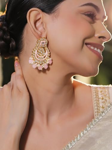 Image of Rubans Long Dangler Earrings Kundan & Pearl Ethnic Jewellery Gift for Women & Girls