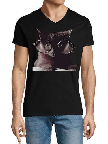 T-shirt chat col V homme coton anti-déformation noir pour look soigné
