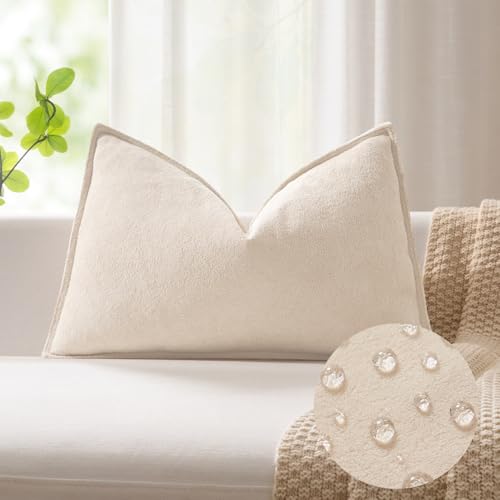 Kevin Textile 14x20 Inch Lumbar Pillow Cover 1 Pack Soft Boucle Textured Decorative Waterproof Rectangle Cushion Elegant Accent Pillow for Couch Sofa Chair Bed Home Decor Indoor Outdoor Beige