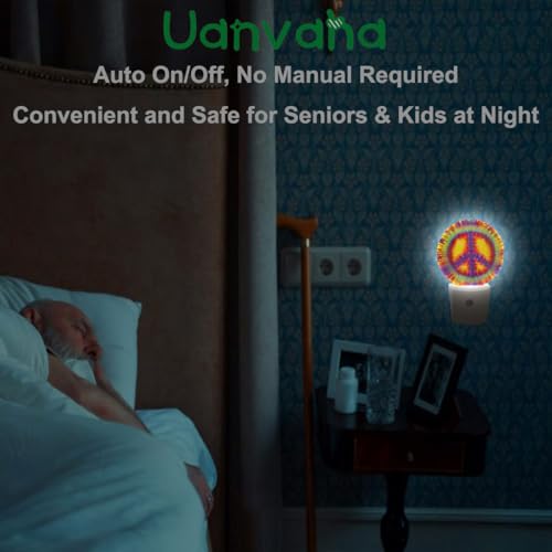 Image of Peace Sign Tie Dye Night Lights Plug into Wall Yellow Colorful Circle Plug-in Nightlight Auto on /Off Dim Light Sleep Friendly for Home Decor & Holiday Gifts for Family Friends