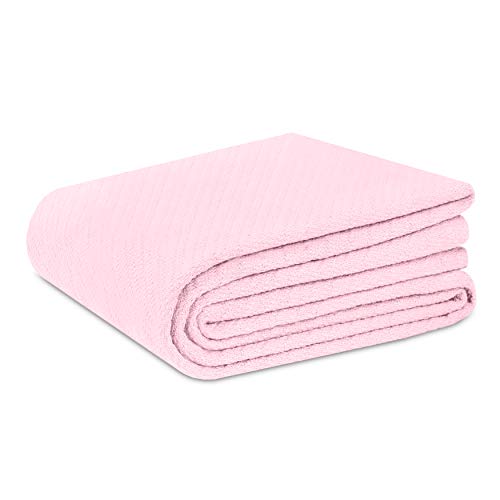 COTTON CRAFT - 100% Soft Premium Cotton Thermal Blanket - Twin Light Pink