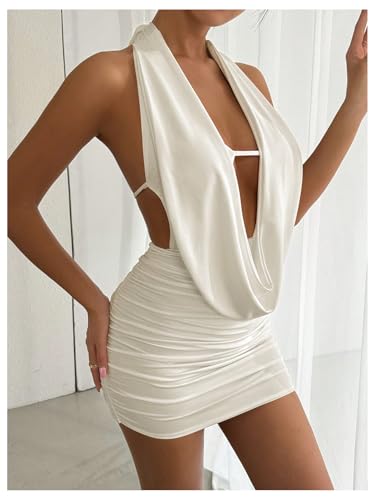 Image of SOLY HUX Women's Sexy Deep V Neck Halter Bodycon Mini Dress Sleeveless Party Club Dresses
