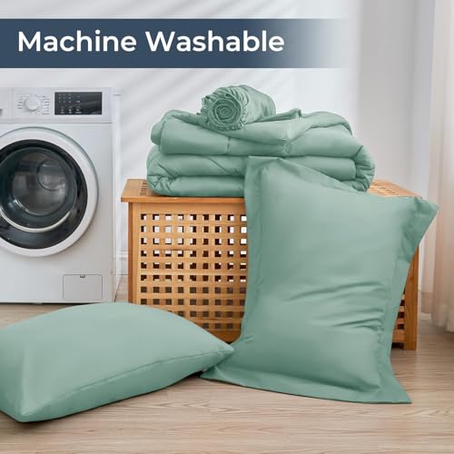 HEVUMYI Sage Green Full Comforter Set - 7-Piece All Season Bed in a Bag Full, Ultra Soft Bedding Set with Comforter, Flat Sheet, Fitted Sheet, Pillowcases, Pillow Shams, Sage Green