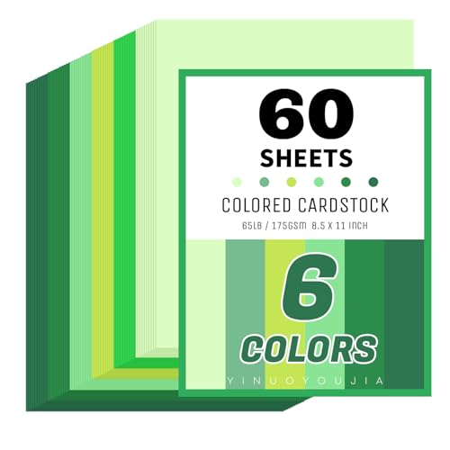 60 Sheets 8.5 x 11 Green Cardstock 6 Assorted Shades 180GSM/65lb