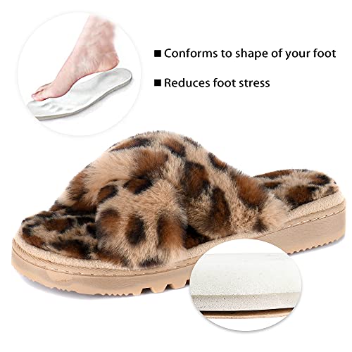 Women Cross Band Slippers Fluffy Open Toe Womens House Slippers Memory Foam Breathable Plush Fuzzy Indoor Outdoor Slipper for Woman Slip On Soft Ladies Bedroom Shoe3
