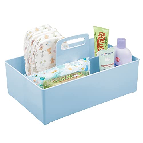 mDesign Cesta organizadora Extragrande para Cuarto de bebé – Práctica Caja con asa y 2 Compartimentos, sin Tapa – Organizador de Juguetes, pañales, Peluches y más en plástico sin BPA – Azul Claro