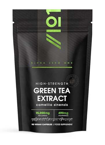Green Tea Extract 15 000mg 95% Polyphenols 50% EGCG 90 Vegan Capsules - Resealable and Recyclable Pouch by Alpha01