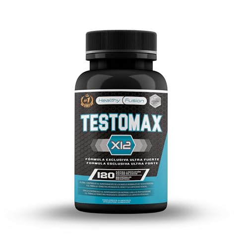Healthy Fusion TestoMax | Booster de Testosterona Energizante | Maca, Ginseng, Tribulus, Taurina y Vitaminas | Aumenta la masa muscular | Acción quemagrasas y vigorizante | 120u