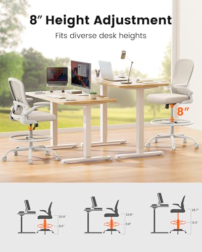 Image of ErGear Drafting Chair,Tall Office Chair with Flip-Up Armrests, High Desk Chair Adjustable Height and Adjustable Footrest Ring, Ergonomic Standing Desk Chair with Lumbar Support, Khaki,3 Pack