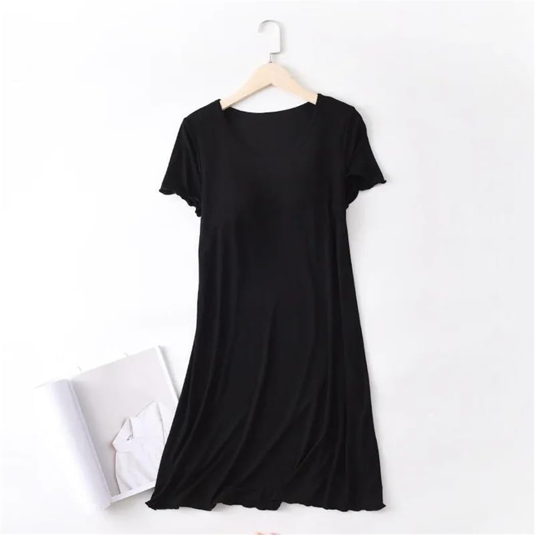 Womens Nightgown Short Sleeve Ruffle Hem Loose Fit Sleep Dress Summer Lounge Wear