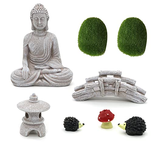 Meditation Buddha Zen Garden Accessories - Miniature Buddha Garden Decoration Micro Landscape Fairy Garden Terrarium Decor DIY Tabletop Rock Sand Garden Ornaments Zen Gifts Zen Decor Indoor Outdoor