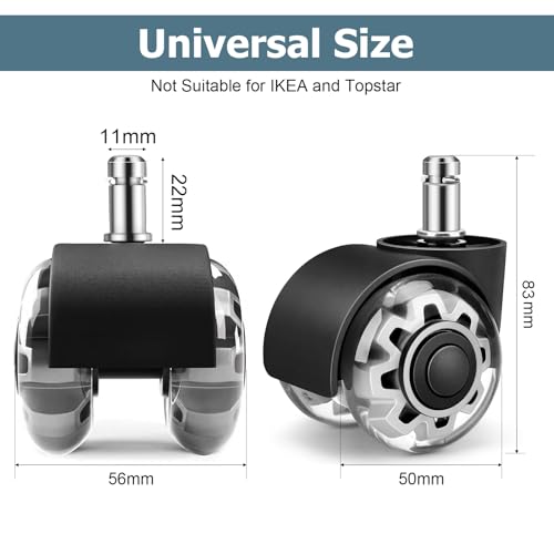 Office Chair Wheels,Replacement for All Hardwood and Carpet Floors, Heavy Duty Rollerblade Style Computer Desk Chair Casters,Universal Caster Wheels Size(11x22 mm) 5 Pack
