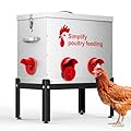 Hiqufet 40 lb Large Automatic Chicken Feeder with 6 No-Waste Ports – Outdoor Metal Chicken Feeders with Adjustable Stand, Rodent-Resistant Design & Riveted Handles for Chickens, Ducks & Poultry