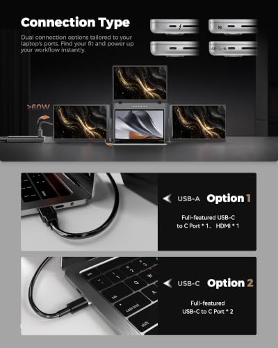 Image of 14 inch Triple Laptop Screen Extender, FHD 1200P Triple Screen Laptop Monitor Extender, One Cable Connection Quad Portable Monitor for 12 inch-16.5 inch Laptops, Driver Needed, USB-C Plug&Play Fit for Wins, Mac