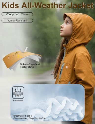 Image of Venzina Kids' Adventure-Ready Windproof Jacket Thermal-Insulated & Water-ResistantFixed Hood for Hiking, Camping, School