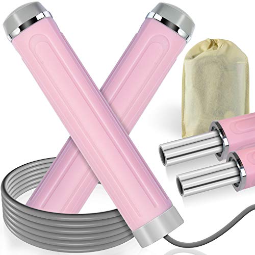 Jump Rope, Weighted Handle Workout Jumping Rope for Fitness Exercise Boxing, Skipping Rope for Adults, Men, Women, Kids, Girls(PINK-B)