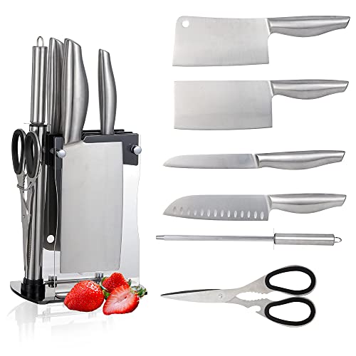 Cleaver Knife Set,KENTROON Chinese Knives Set 6pcs Chef Knife Set with Block,Meat Cleaver
