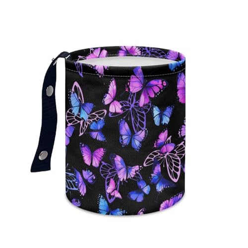 Image of Purple Butterfly Collapsible Waste Basket Bin Multipurpose Trash Bin for Car Hanging Portable Dustbin Bin Accessories Garbage Bin